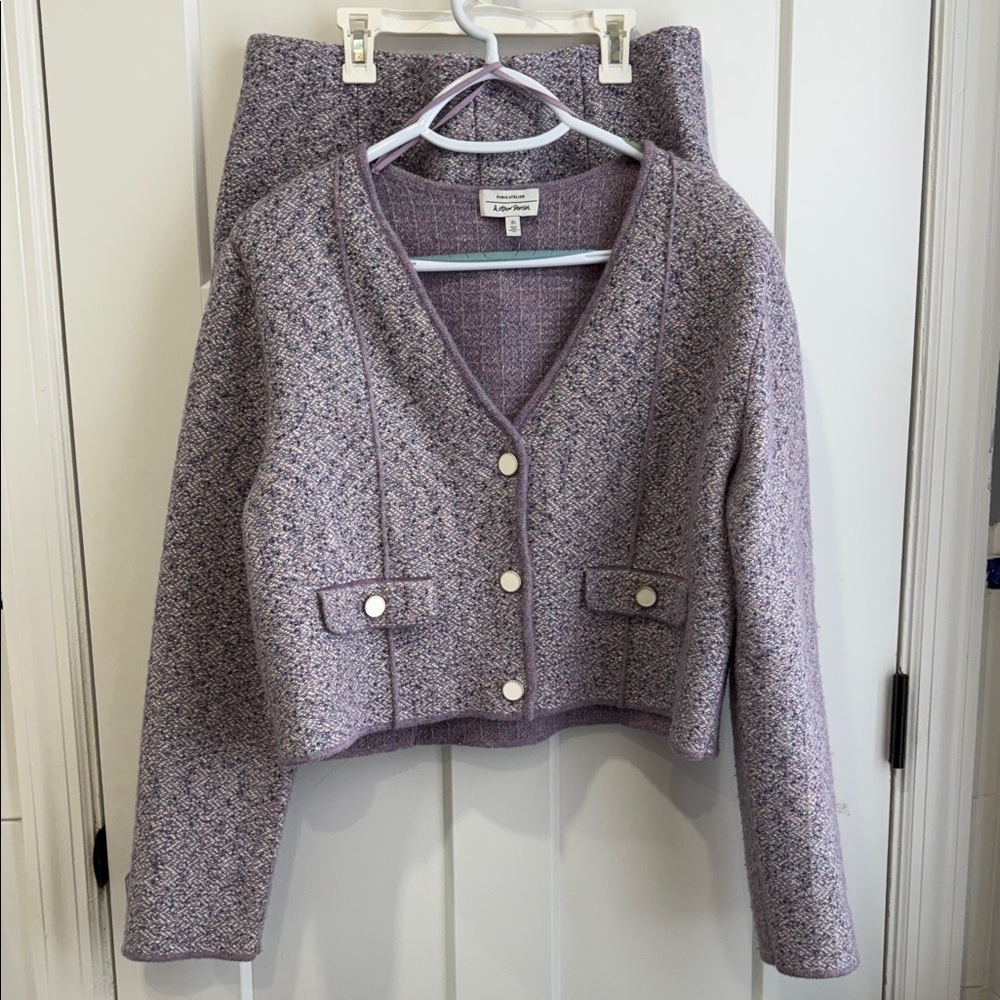 & Other Stories Lavender Tweed Cropped Button Cardigan